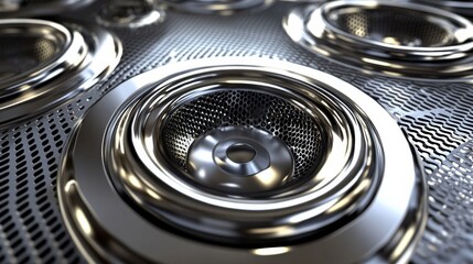 Obraz premium Close-Up of Metallic Speaker Grills on Textured Background