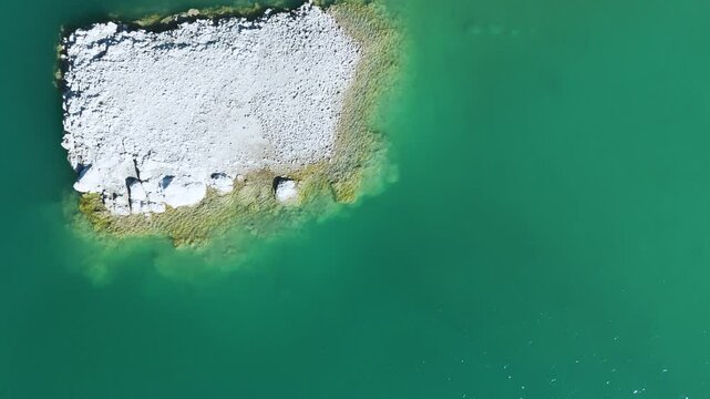 DRONE Birdseye view at Reservoir 'Embalse del Amadorio', showing roof of house underwater
Villajoyosa, Alicante, spain