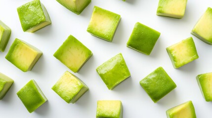 Fresh cubes of avocado on white background