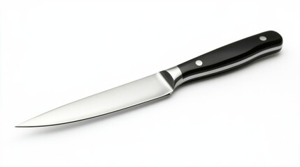 Fototapeta premium Stainless steel kitchen knife with black handle on white background