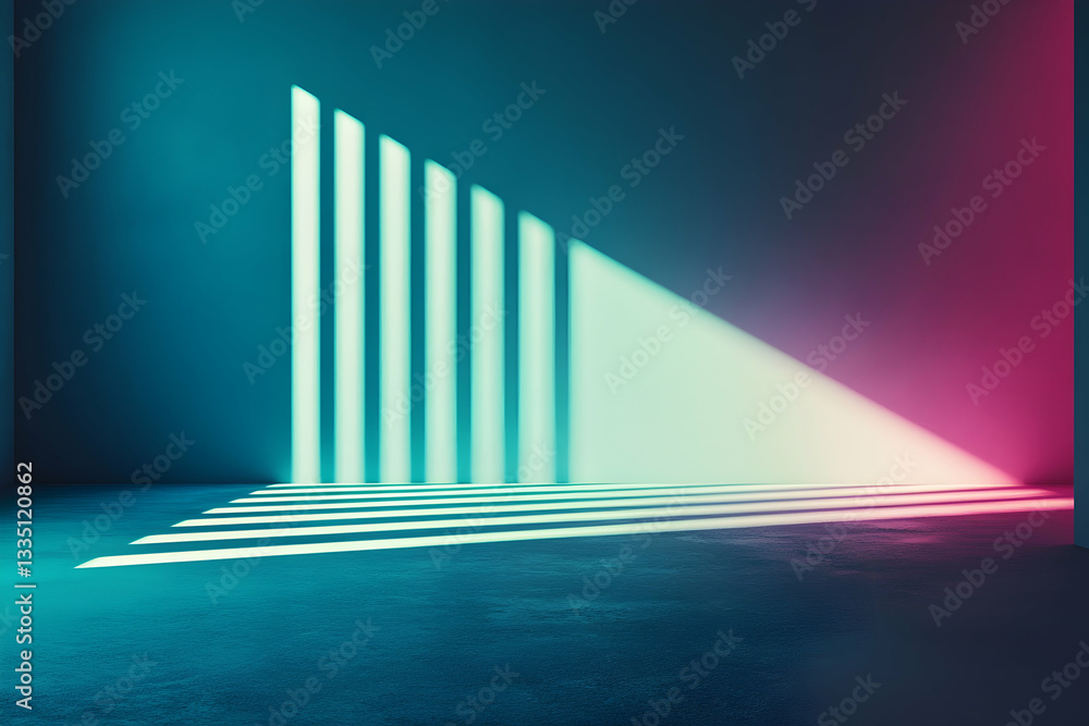 Poster sunlight streaming through window in empty room with vibrant colors