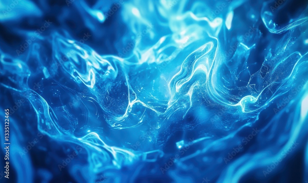 Poster abstract digital composition of flowing binary code and glowing connections in vibrant blue tones, c