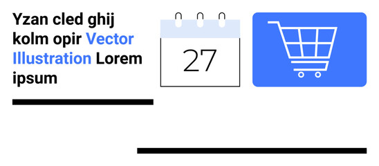 Calendar marked with date alongside a shopping cart icon. Ideal for e-commerce, scheduling, retail planning, organization, productivity, digital services, simple landing page