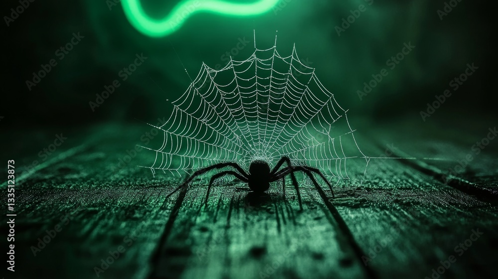 Poster a bright green, interconnected structure on a dark base, evoking a sense of enigma and advanced tech