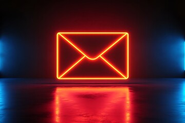 Illuminated envelope icon glowing in a dark room, representing email communication