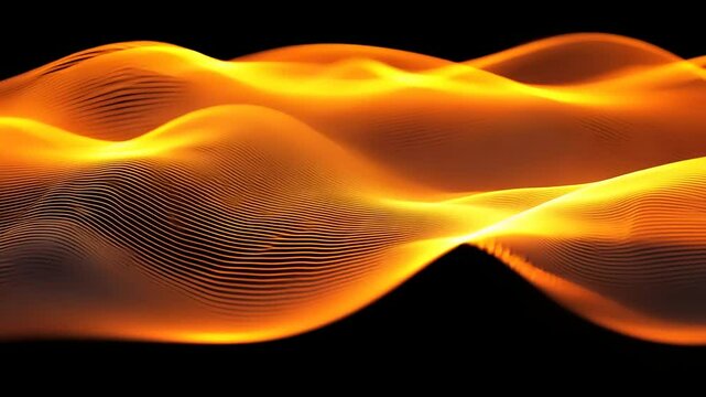 Abstract wave patterns in vibrant orange and white tones, creating a dynamic visual flow against a black background