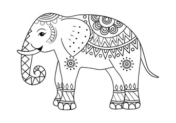 Tribal Elephant Tattoo – Black and White Vector Illustration with Bold Tribal Art