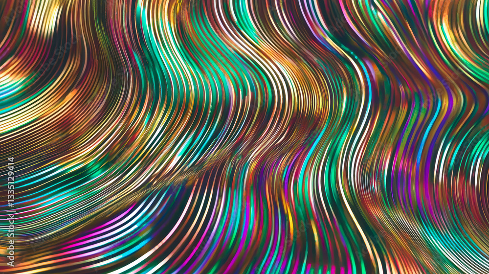 Poster Futuristic Holographic Design With Vibrant Colors and Mesmerizing Distorted Patterns