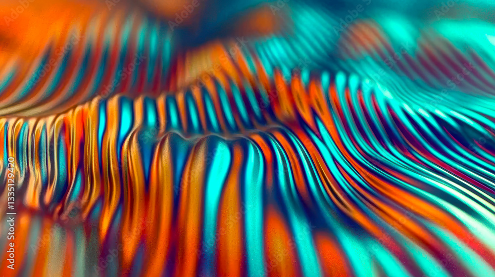 Poster futuristic holographic display with vibrant effects and fluid patterns in a digital landscape