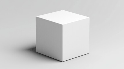 A white cube with a square base and a rectangular top sits on a gray background.