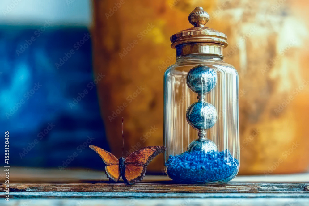 Poster Discovering Tranquility in the Moment With a Timer and a Butterfly in a Calm Setting