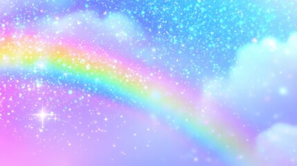 Obraz premium Enchanting Pastel Rainbow Sky Background with Sparkling Clouds