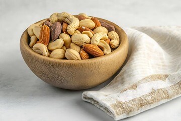 Mixed Nuts in Wooden Bowl - A Healthy Snack