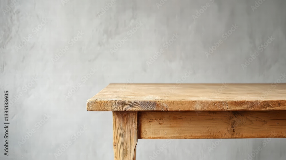 Poster wooden table with empty space: a rough-hewn wooden table, its surface weathered and warm, positioned