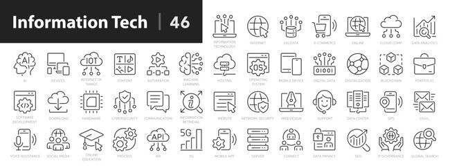 Information technology icon set. Network, data, website, computer, communication, e-commerce, mobile device - stock vector.