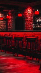 Lit Bar with Stools and Spirits, Waiting, Relaxing Scene, For Promotion or Background