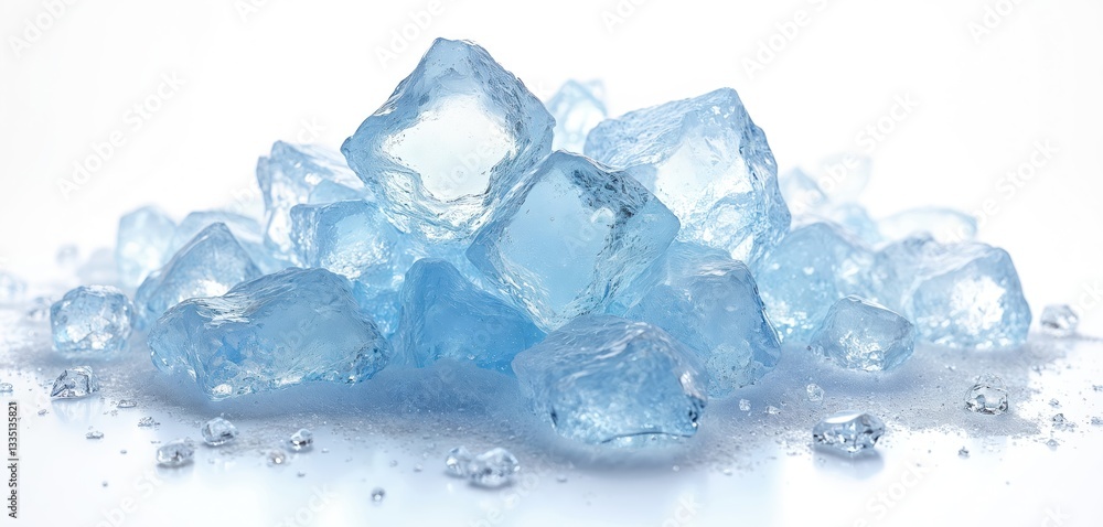 Aufkleber pile of crushed ice blocks, shards. blue clear ice crystals on white background. refreshing transpar