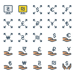 Fototapeta premium Filled outline icons set for Currency, finance.