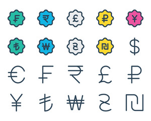 Filled outline icons set for Currency, finance.