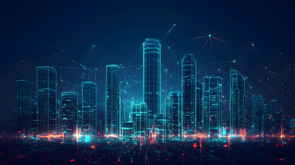 Fototapeta premium An AI-generated cityscape, featuring skyscrapers, digital transportation networks, and eco-friendly infrastructure.
