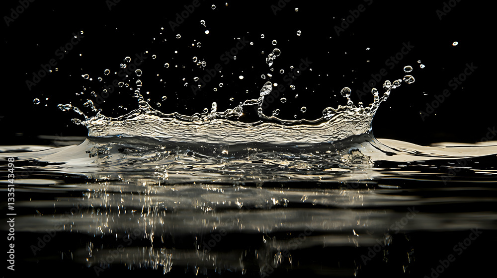 Aufkleber water drop creating a crown splash with reflections on surface