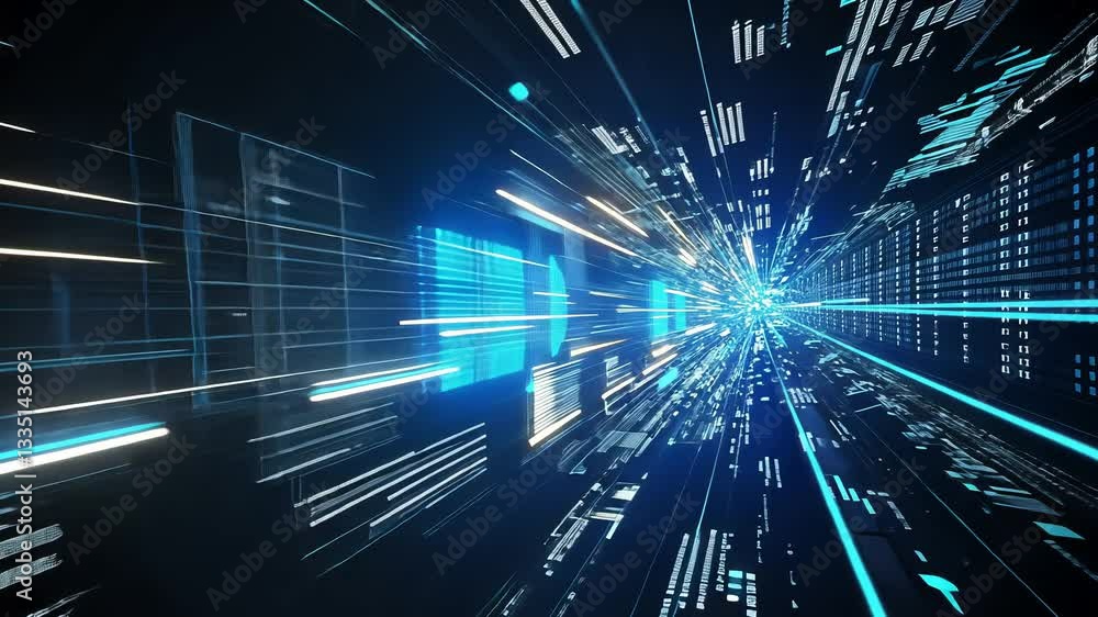 Poster digital data tunnel with high-speed movement