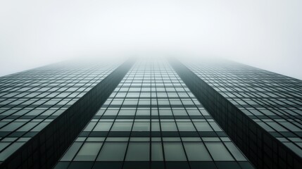 Modern Skyscraper Ascending Into Foggy Sky