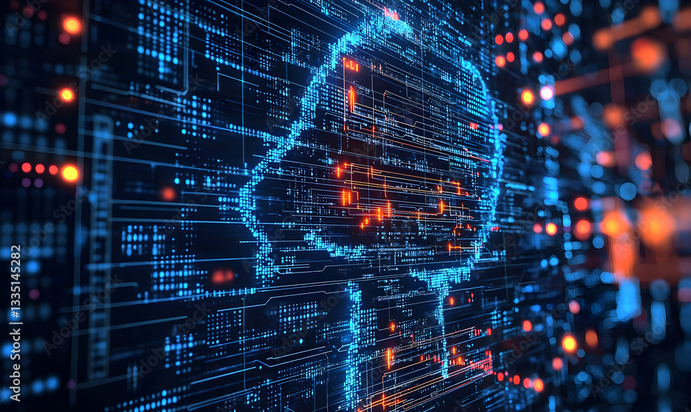 Aufkleber electronic brain abstract data network concept with digital flow