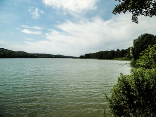 Landscape of Ostrzyckie Lake in Wiezyca, Kashubian region, Poland.