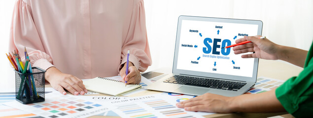SEO search engine optimization for brisk e-commerce and online retail business showing on computer...