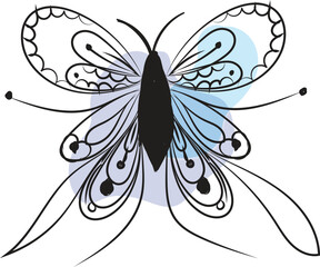 Butterfly in doodle simple style on white background