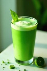 Fototapeta premium Iced matcha latte, vibrant green tea, frothy milk, smoothie, aesthetic