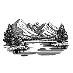 Cinematic portrayal of tranquil nature with mountains and trees surrounded by a serene lake during golden hour