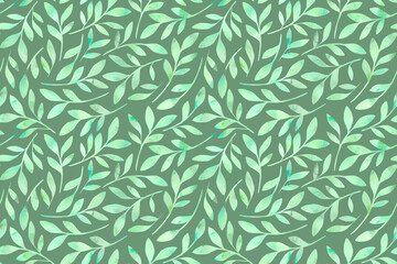 Seamless green botanical pattern. Spring floral background.