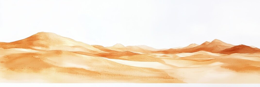 Watercolor Sands of Rub' al Khali - Serene watercolor landscape depicting the vast, undulating dunes of the Empty Quarter. Evokes feelings of peace, solitude, adventure, vastness