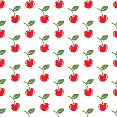 Vector Seamless Pattern with Cutout Cherry. Single, Pair of Cherries and Cluster of Cherries with Leaves , Repeated Print. Cherry Art, Design Template, Vector Illustration