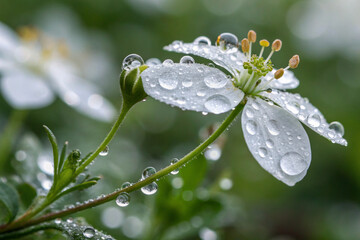 water drops on a green leaf