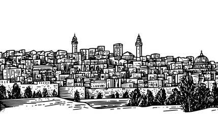 Fototapeta premium Captivating view of an ancient city skyline surrounded by nature in a picturesque setting