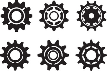 set of gear silhouette, black and white silhouette, vector and illustration