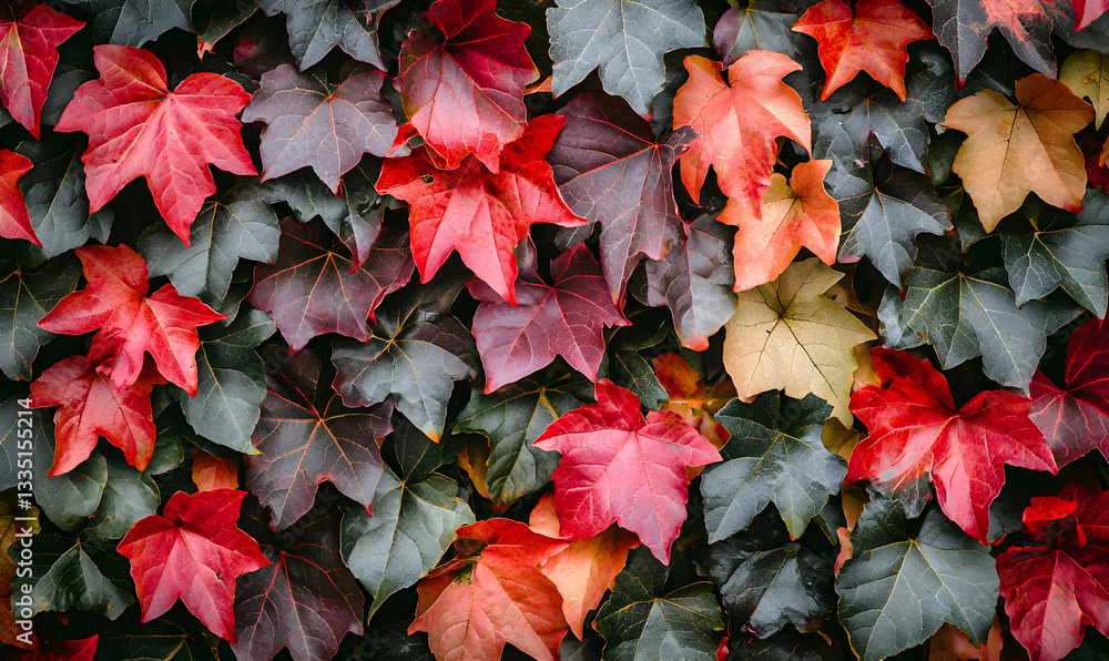 Poster autumn leaves displaying vibrant color changes in a natural setting