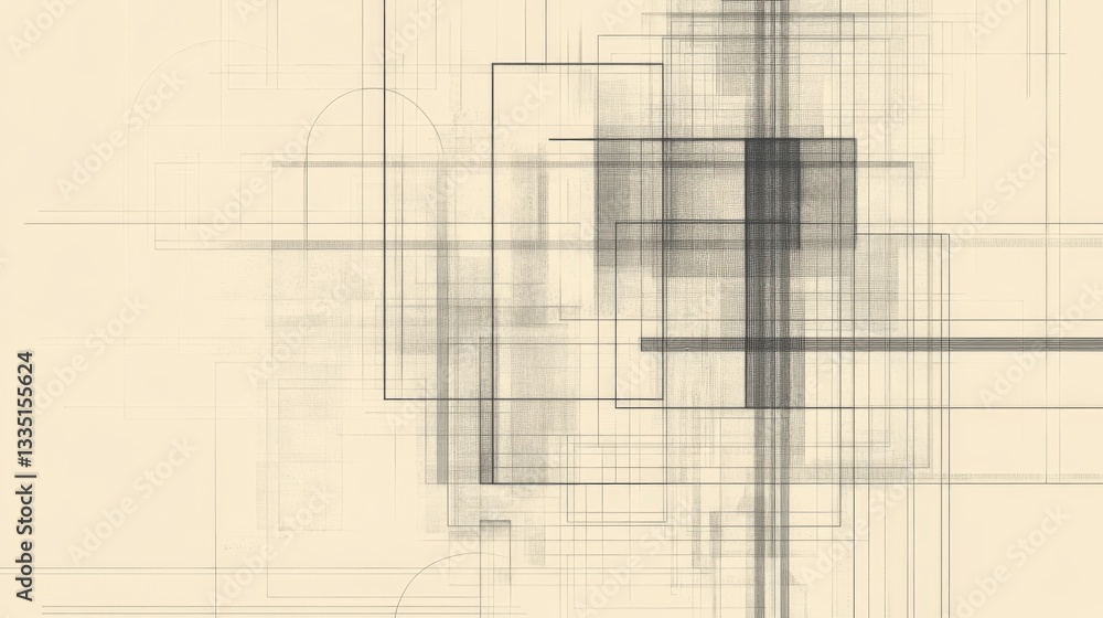 Poster abstract geometric shapes overlap, creating a modern design with varying transparency and shades of 