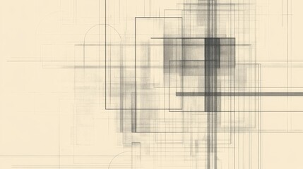 Obraz premium Abstract geometric shapes overlap, creating a modern design with varying transparency and shades of beige and grey.