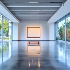 Artful isolation in a gallery elegant whitespace and diffused light contemporary space front view enhanced realism