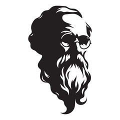 Silhouette of a Philosopher with Beard and Glasses Portrait Art
