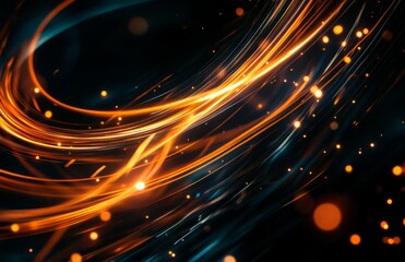 Abstract swirls of orange light trails on a dark background