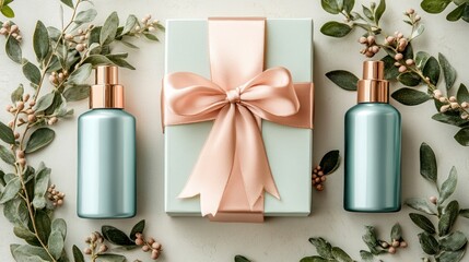 Gift set of cosmetic bottles and a gift box