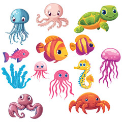 set of cartoon sea animals