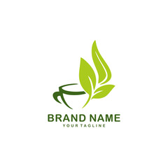 coffe green logo with leaf vector 