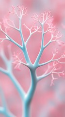 Obraz premium A close-up depiction of complex, translucent cellular designs with blue and pink shades, suggesting neural or biological network structures