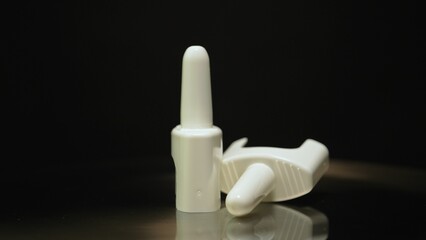 Naloxone nasal spray from emergency kit bag. Naloxone used for opioid drugs overdose. Rescue recovery medication for narcotic opiates or fentanyl overdose